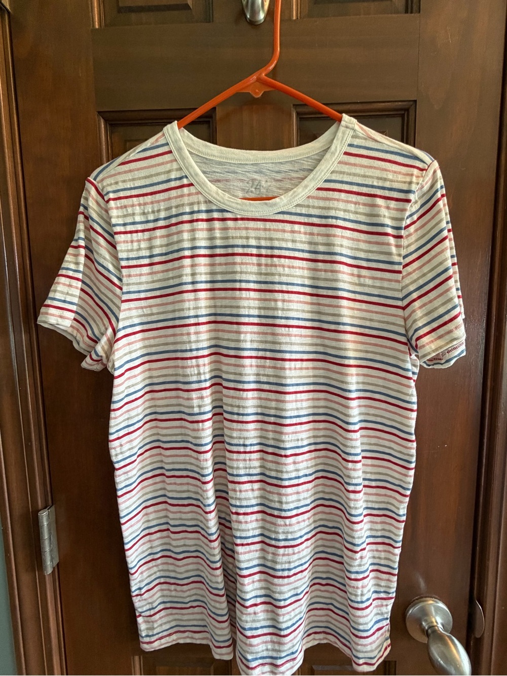 Maurices White Short-Sleeve Tee with Red & Blue Stripes